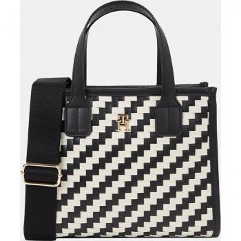Tote Tommy Hilfiger Blanco y Negro con Cierre de Botón