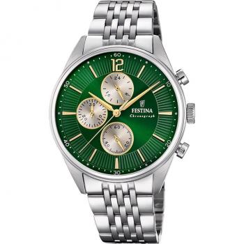 Reloj De Hombre Festina Timeless Chronograph F20285/9 Con Esfera Verde