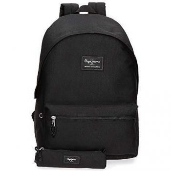 Mochila Pepe Jeans Aris para portátil 15,6 + Estuche Escolar Negro