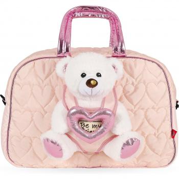 Bolso rosa con peluche oso blanco Love Teddy Perletti 21x41x27 cm