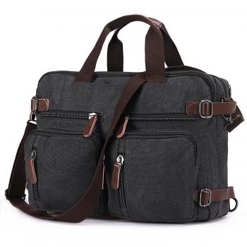 BAOSHA HB-22 Vintage lienzo bolso de mano hombres del maletín mochila Convertible bolsa de ordenador portátil mochila de viaje senderismo mochila (Negro para Laptop de 14 ~ 15.6 pulgadas)
