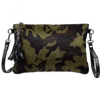 FIRENZE ARTEGIANI Bolso Bandolera Ermine Piel auténtica Camuflaje