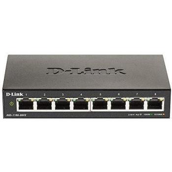 D-Link DGS-1100-08V2 Smart Switch Gestito, 8 Porte Gigabit, Supporto VLAN, Funzionalità layer 2, QoS, 802.3az EEE, Senza Ventole, Nero