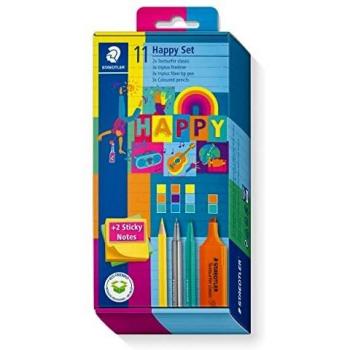 STAEDTLER 61 SC2 HA Set de escritura, 2 marcadores fluorescentes, 3 marcadores de punta fina, 3 lápices de colores, 2 blocs de notas adhesivas