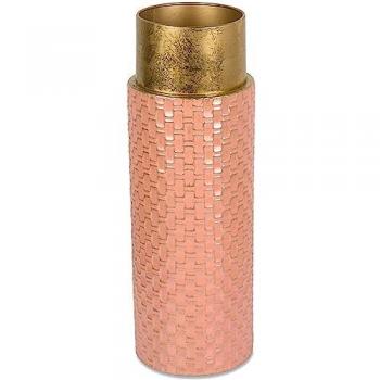 Jarrón Rosa Cíndrico 46cm con Top Dorado Milano