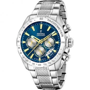 Reloj Festina Timeless Chronograph F20668/5 Azul Correa De Acero Inoxidable 316l, Hombre