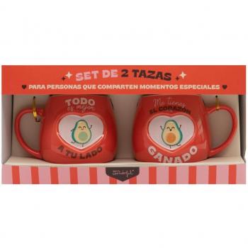 Set de 2 tazas Mr Wonderful: Todo es mejor a tu lado. Me tienes el corazón ganado