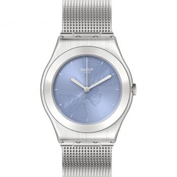 Reloj Swatch cielo azul con correa gris de acero inoxidable