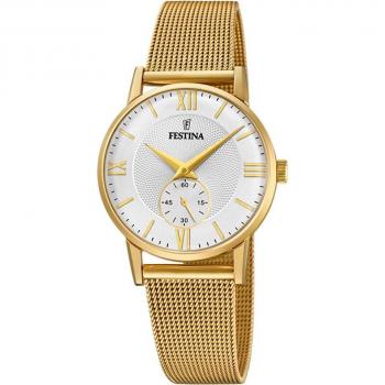 Reloj De Mujer Festina Retro F20573/2 Con Esfera Plateada