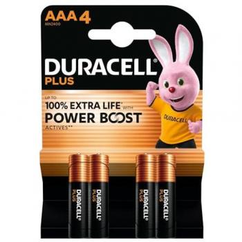 Batería Duracell Plus AAA Alcalina 1,5V Pack 4 unidades Negro Oro