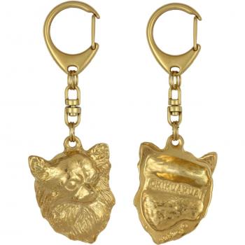 Llavero Dorado Chihuahua de Pelaje Largo – Accesorio de Lujo Art‑Dog