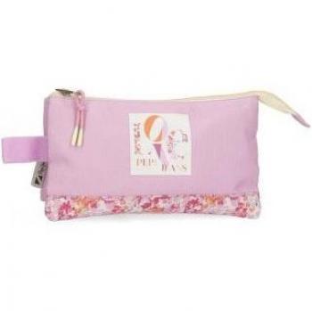 Estuche Pepe Jeans Sandra rosa tres compartimentos