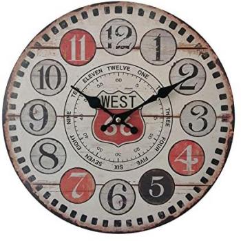 Reloj Colgante Retro Rebecca Mobili MDF Metal Marrón Rojo