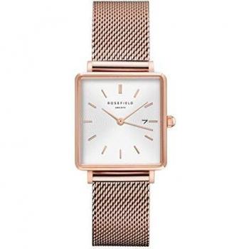 Rosefield Reloj Mujer The Boxy de Oro Rosa: Caja de Reloj Cuadrada de 26 * 28 mm con Esfera Blanca y Correa de Oro Rosa