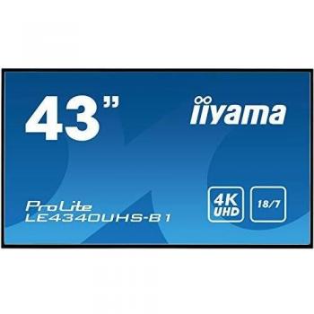 Iiyama ProLite LE4340UHS-B1 108 cm, 43 Pollici, Display Digitale Signage, Pannello LED AMVA3 Ultra HD 4K UHD, Sottile, VGA, DVI, HDMI x2, USB, RS232, LAN RJ45, IR, Nero