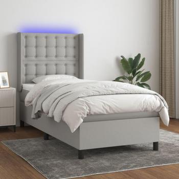 Vidaxl Boxspringbett mit Matratze & LED Hellgrau 90x190 cm