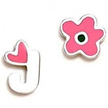 Pendientes Agatha Ruiz de la Prada colección ABECEDARIO plata Ley 925m inicial J corazón rosa