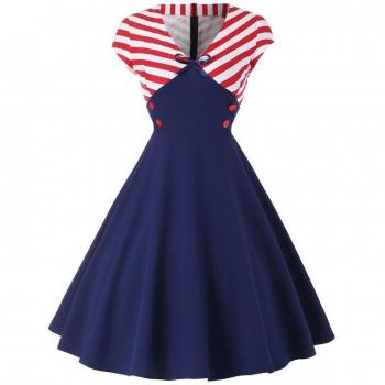 Vestido Retro A Rayas Contraste 4XL