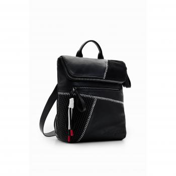 Mochila mediana Desigual negra con bolsillo frontal