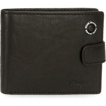 Cartera de Hombre Pepe Jeanes en Piel Badge Negra con Cierre de Clic