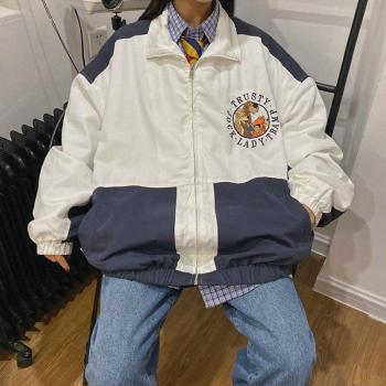 Chic Harajuku 3XL – Chaqueta Básica Holgada con Bordado Animado