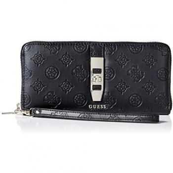 Guess Peony Classic SLG Lrg Zip Arnd, Cartera para Mujer, Negro