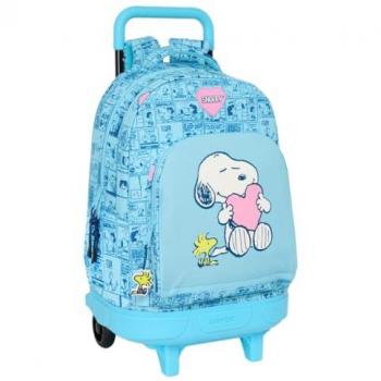 Mochila Safta 3 en 1 con ruedas extraíbles – Diseño Snoopy y color azul claro