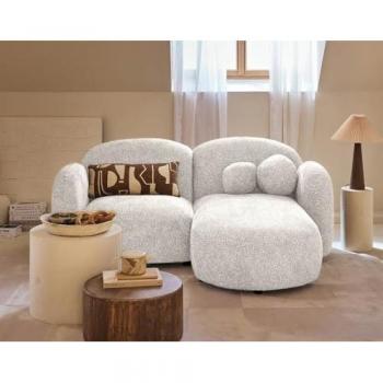 Canapé d'angle droit 3 places en tissu moucheté beige