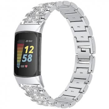 Correa Repuesto Mujer Reloj Diamante Imita Fitbit Charge 6/5 Plata