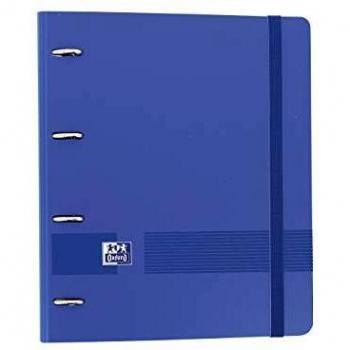 Oxford, Archivador 4 Anillas A4+ Plástico Polyfoam con Recambio y Goma. 100 Hojas, 5 Bandas Color y Cuadrícula 5x5. Color Azul