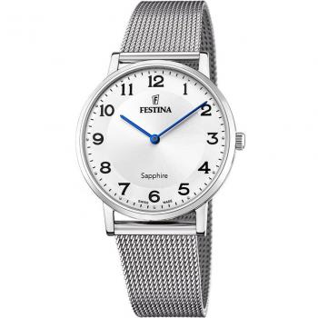 Reloj Festina F20014/5 Blanco Correa De Acero Inoxidable 316l, Hombre