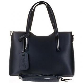 Bolso Tote de Mujer Firenze Artegiani en Piel auténtica, Acabado Ruga, 31.5 cm, Azul Marino