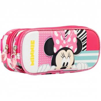 Estuche Portatodo Minnie Mouse Curiosa 3D Doble Rosa