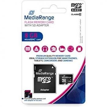 MediaRange 8GB Micro SDHC CL10 Memory Card with Adapter