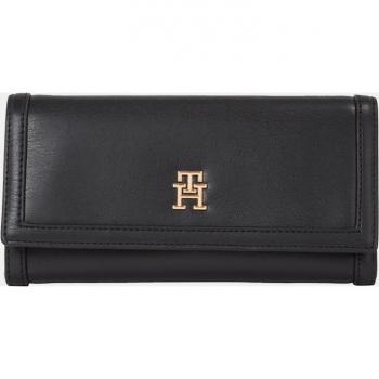 Cartera grande negra con logotipo dorado Tommy Hilfiger