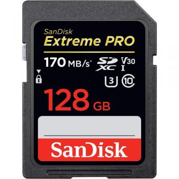 SanDisk 128GB Extreme PRO SDXC Memory Card, UHS-I, Class 10, V30, Up to 170MB/s Read Speeds, Waterproof, Shockproof, X-ray Proof