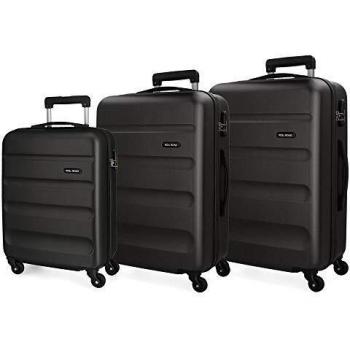 Roll Road Flex Juego de Maletas Negro 55/65/75 cms Rígida ABS Cierre combinación 182L 4 Ruedas Equipaje de Mano