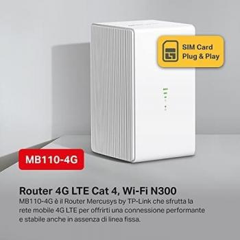 TP-Link Router 4G LTE 150Mbps Wireless N 300Mbps con SIM e Porte Antenna Esterna