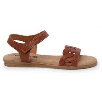 Sandalias de piel con eslabones y tira adherente para niña