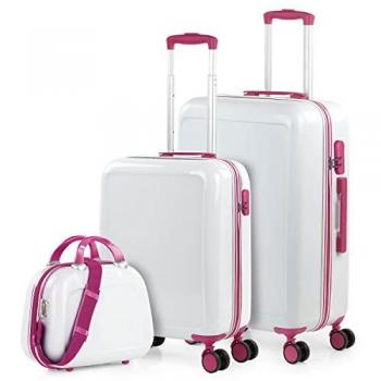 ITACA unisex. 702600B-06 Juego Maletas 50/60 CMS y Neceser color blanco-fucsia