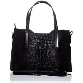 Bolso Tote de Mujer Firenze Artegiani en Piel auténtica, Grabado cocodrilo, Negro