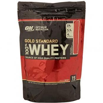Optimum Nutrition Gold Standard 100% Whey Protein Powder, Glutamine and Natural Amino Acids, BCAA, Delicious Strawberry Flavor, 15 Servings, 450g, Packaging May Vary