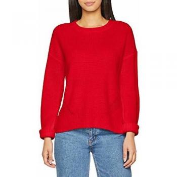 PIECES Pcmarie LS O-Neck Knit Noos suéter, Rojo (Aura Orange), Talla S para Mujer