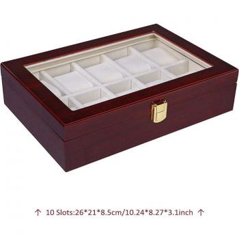 Caja de Relojes de Madera con Soporte y 10 Ranuras