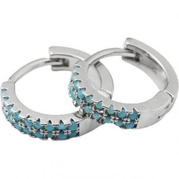 Pendientes Aro Doble Zirconio Turquesa Plata