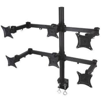 Techly: Supporto per Monitor a Braccio, Adatto per 6 Monitor da 13 a 20, Sistema di Fissaggio a Morsetto, Colore Nero