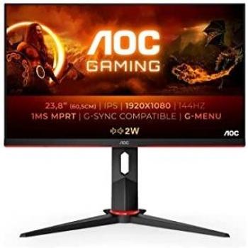 AOC Gaming 24G2AE/BK Monitor FHD da 24 pollici, 144 Hz, 1 ms, FreeSync Premium (1920 x 1080, HDMI, DisplayPort, Hub USB), nero