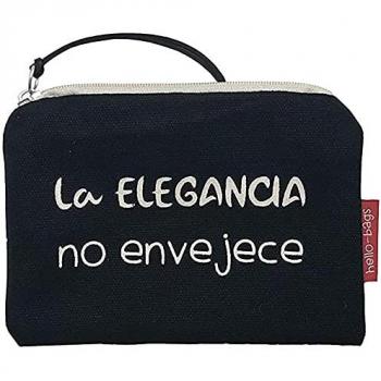 Hello-Bags. Bolso Monedero / Billetero / Tarjetero con cremallera y forro interior. Exterior: Algodón 100%. Incluye sobre kraft de regalo. Modelo: LAELEGANCIA. Crudo / Negro. 14x10 cm