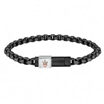 Maserati Iconic Pulsera Hombre de Acero, PVD oro rosa, pietra nera