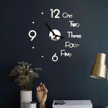 Gran Reloj de Pared 3D DIY de Cuarzo con Pegatinas Acrílicas